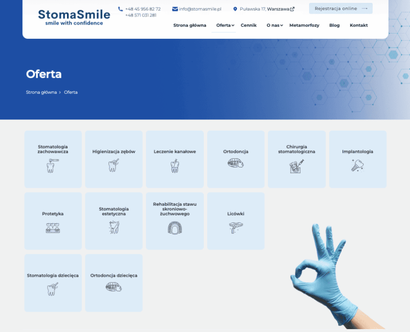 Zrzut ekranu 2026-08-7 o 14.56.52 Zrzut ekranu strony internetowej gabinetu stomatologicznego